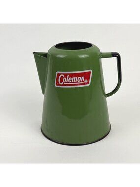 Vintage Coleman Green Enamelware Metal Coffee Pot No Lid 8"
